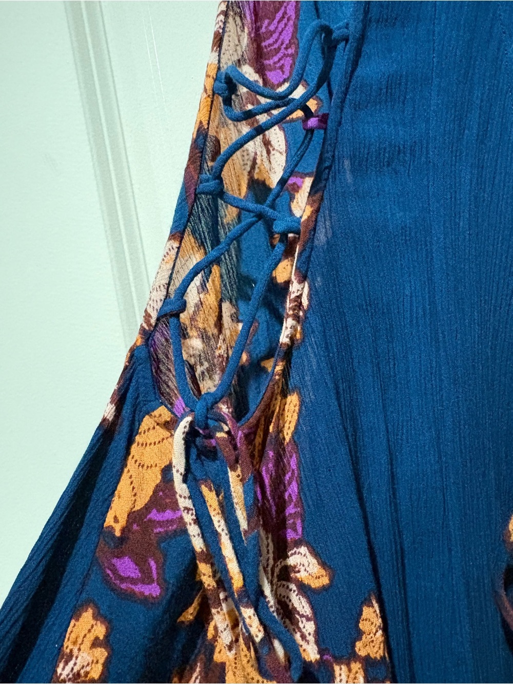 Free People Floral Halter Mini Dress | Size Small | Open Lace-Up Back - Picture 7 of 8